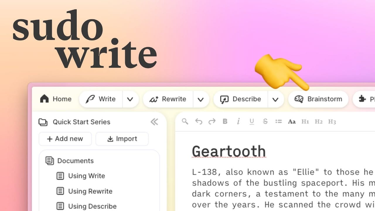 Sudowrite Brainstorm tool - credits usage and AI writing features