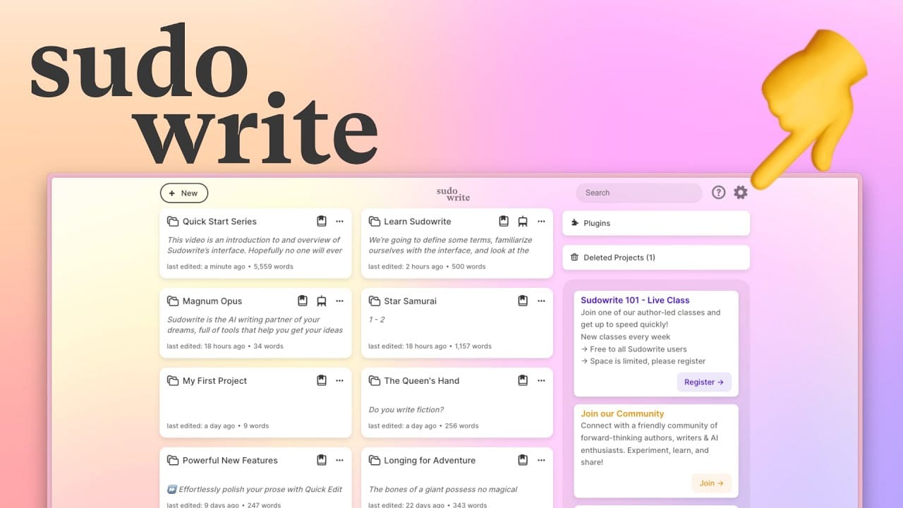 Sudowrite AI Writing Interface - Story Engine, Canvas, and Write Tools